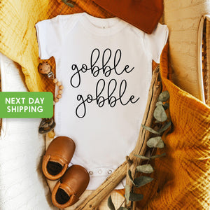 Main product mockup of Gobble Gobble Thanksgiving Baby Onesie®