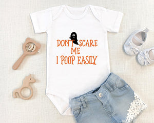 Alternate baby or kids garment view for Don't Scare Me, I Poop Easily Halloween Baby Onesie®
