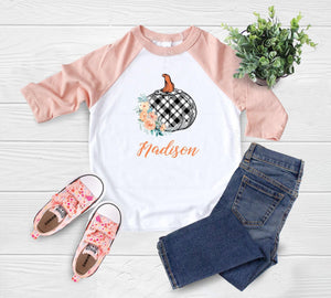 Close-up of the Personalized Pumpkin fall apparel design