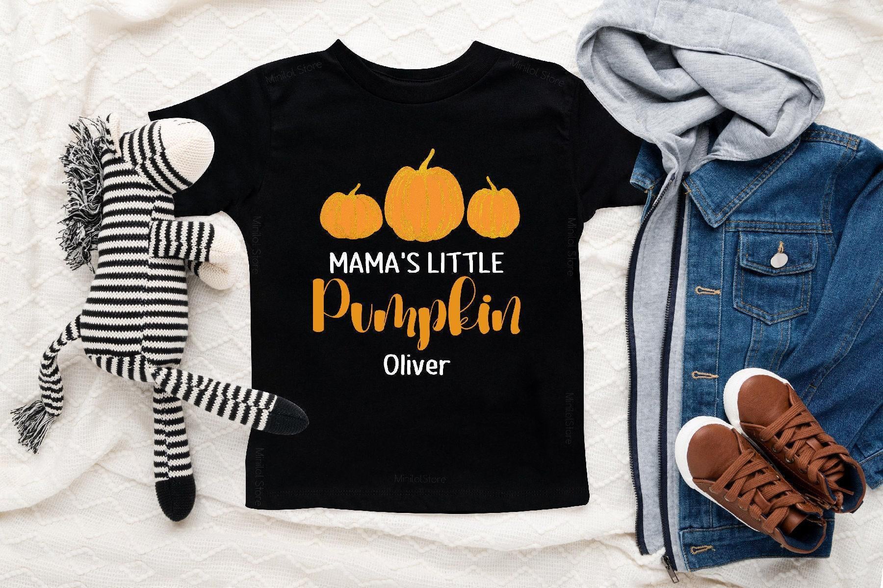 Close-up of the Mama's Little Pumpkin fall apparel design