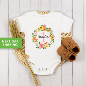 Personalized Floral First Birthday Shirt birthday product image 2