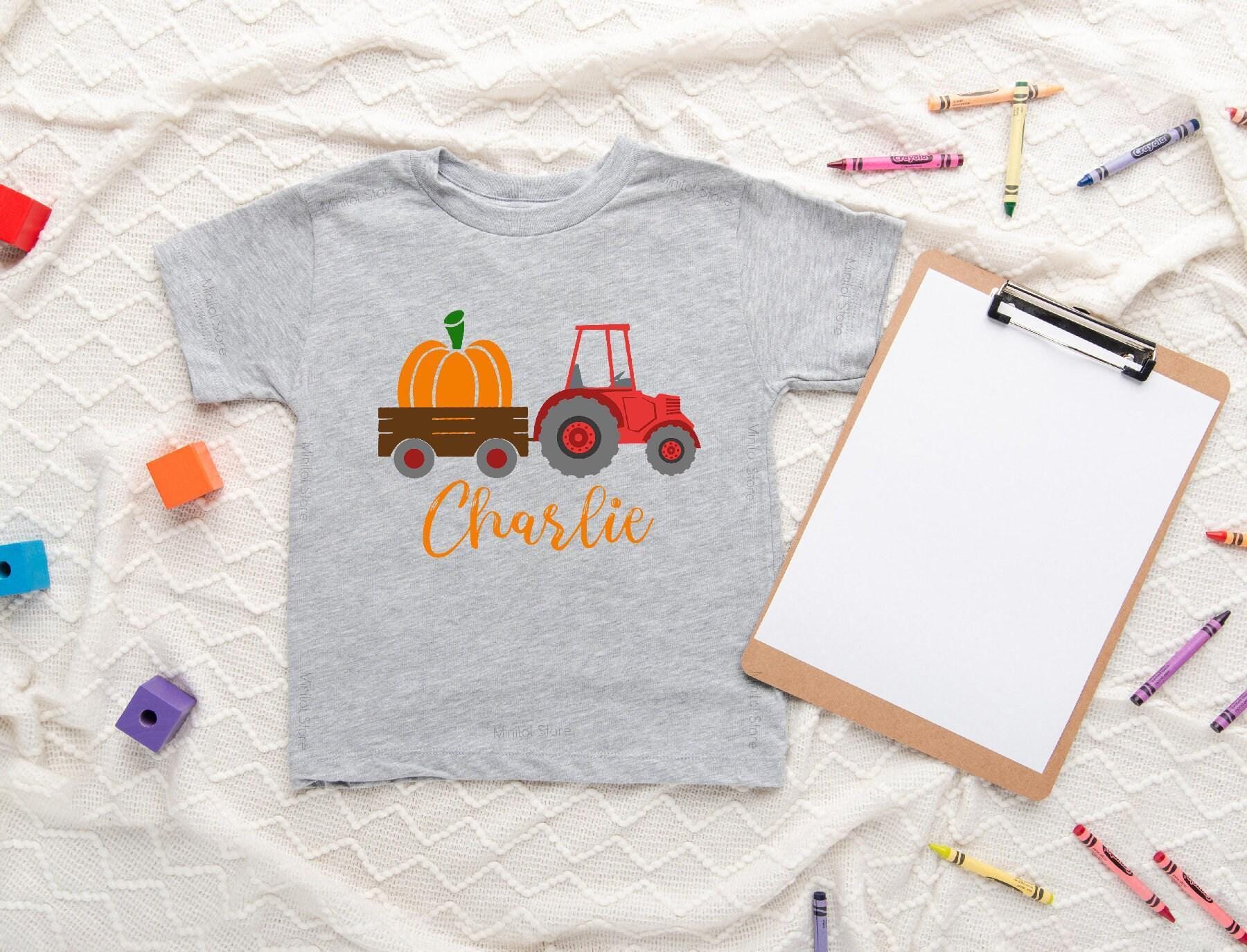 Lifestyle mockup featuring Personalized Farm Tractor Halloween Kids Shirt