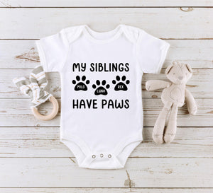 My Siblings Have Paws Pregnancy Announcement dog design on Baby Short Sleeve Onesie®