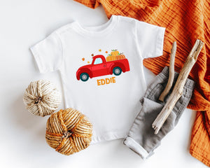 Main product mockup of Personalized Fall Red Truck Kids Shirt