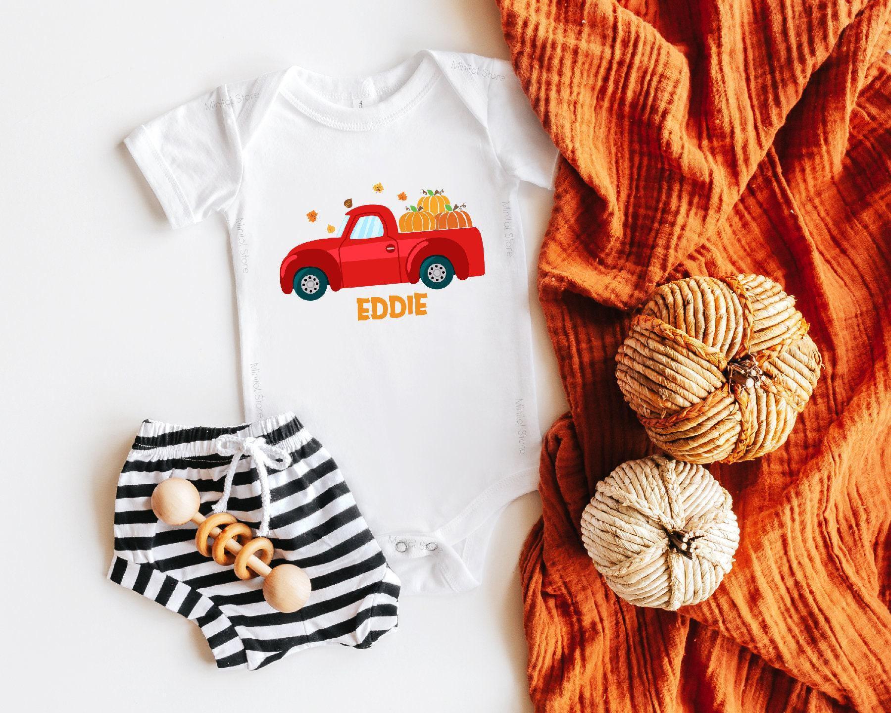 Close-up of the Personalized Fall Red Truck fall apparel design