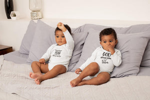 Miracle twins matching baby bodysuits with faith-inspired God gives you two quote — product image 6