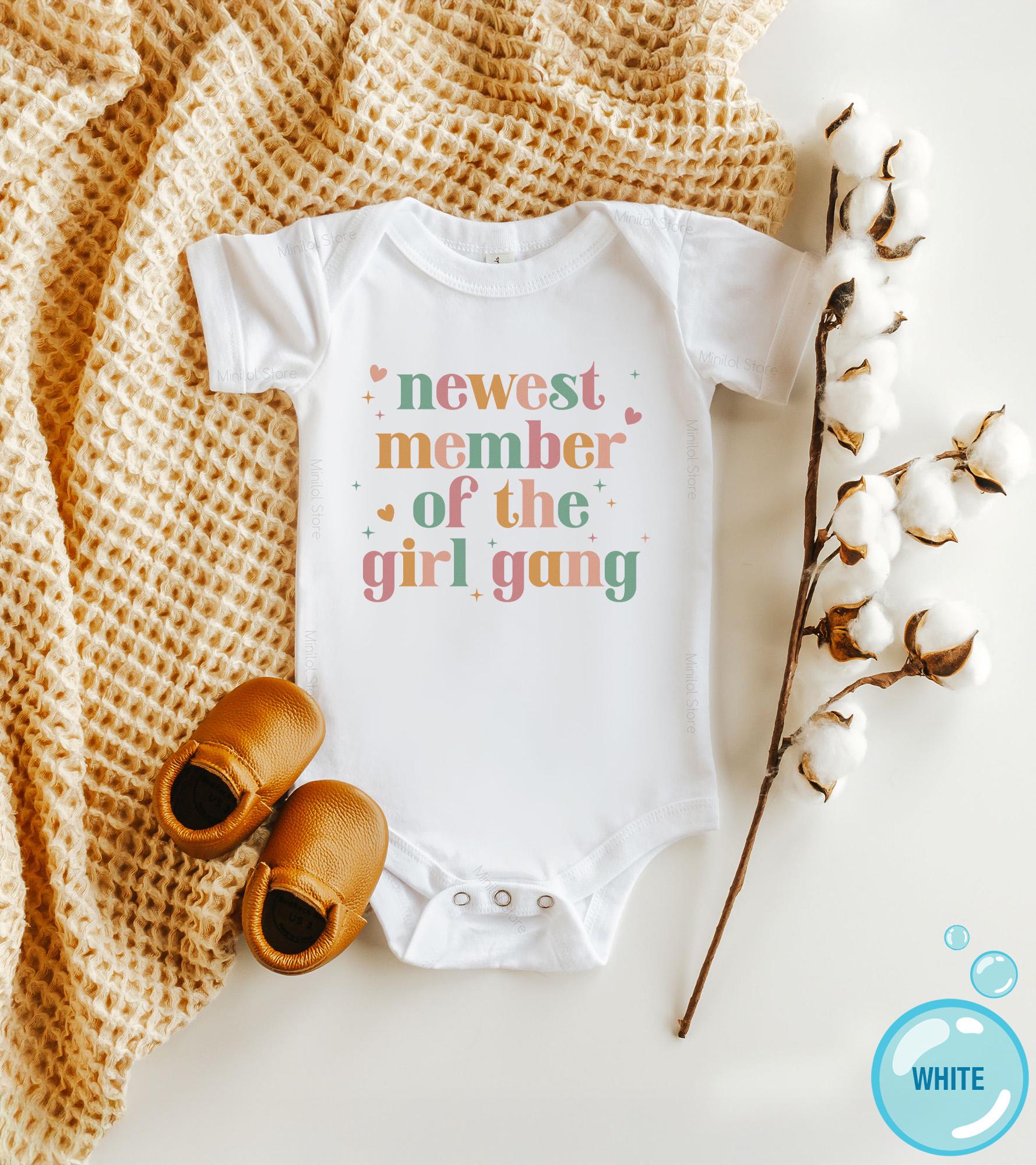 Close-up of the Newest Member of the Girl Gang baby announcement design