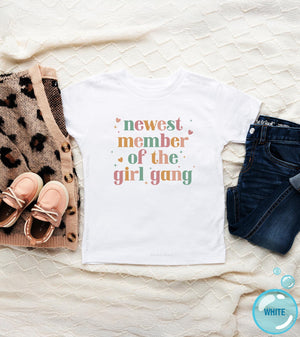 Newest Member of the Girl Gang book design on Baby Short Sleeve Onesie®