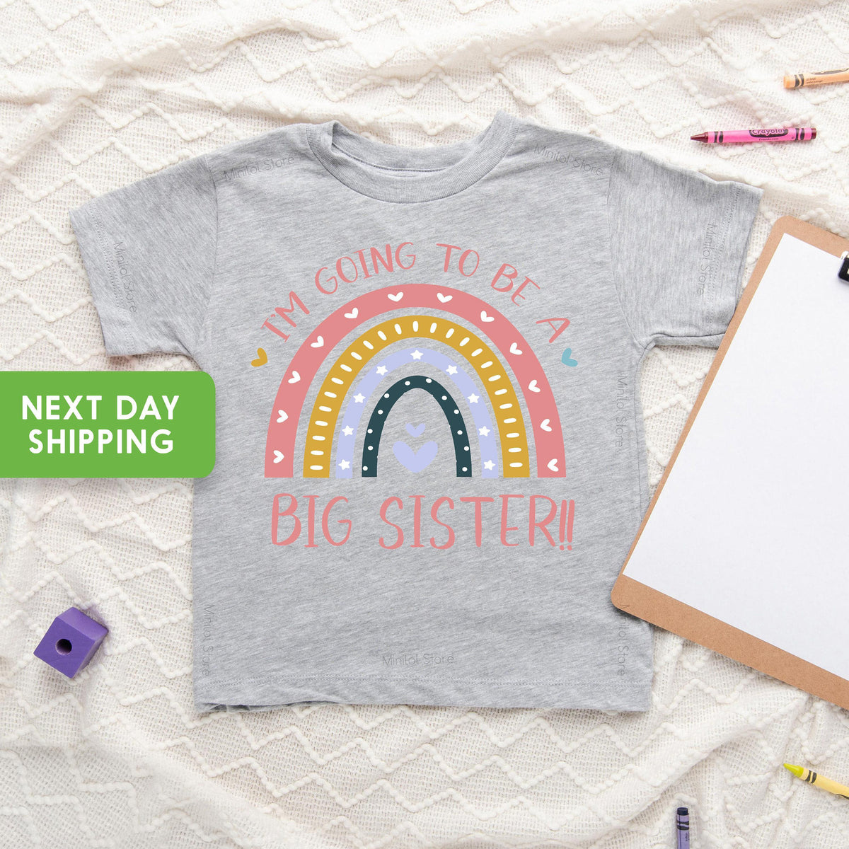 I'm Going to Be a Big Sister typographic design on Baby Short Sleeve Onesie®
