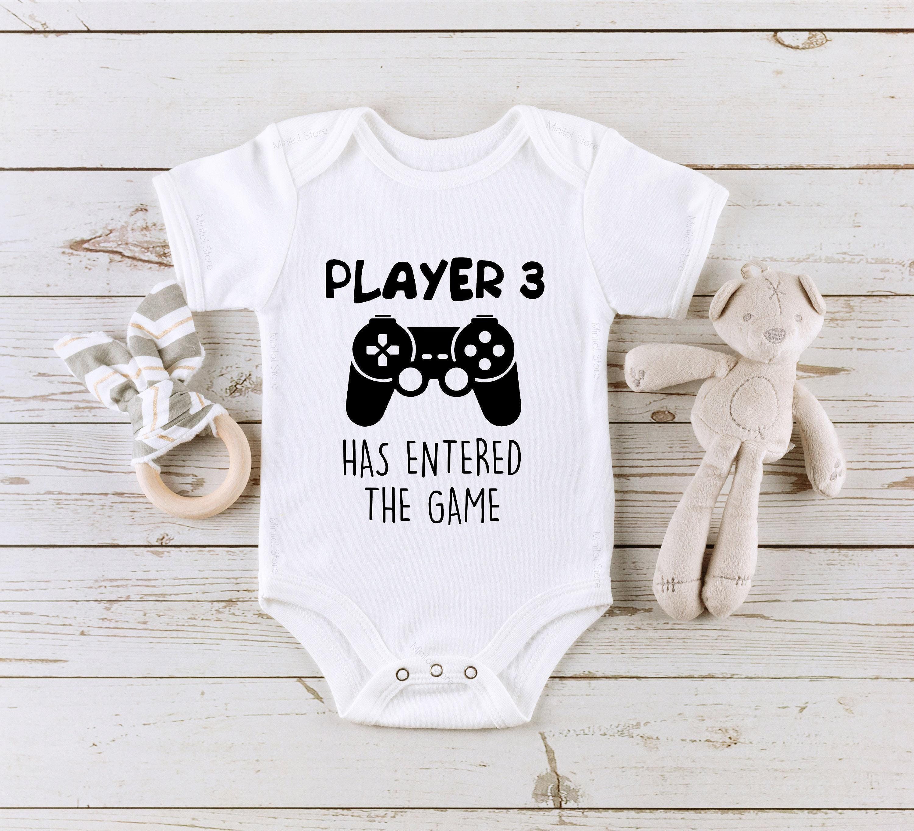 Close-up of the Player 3 Has Entered the Game baby announcement design