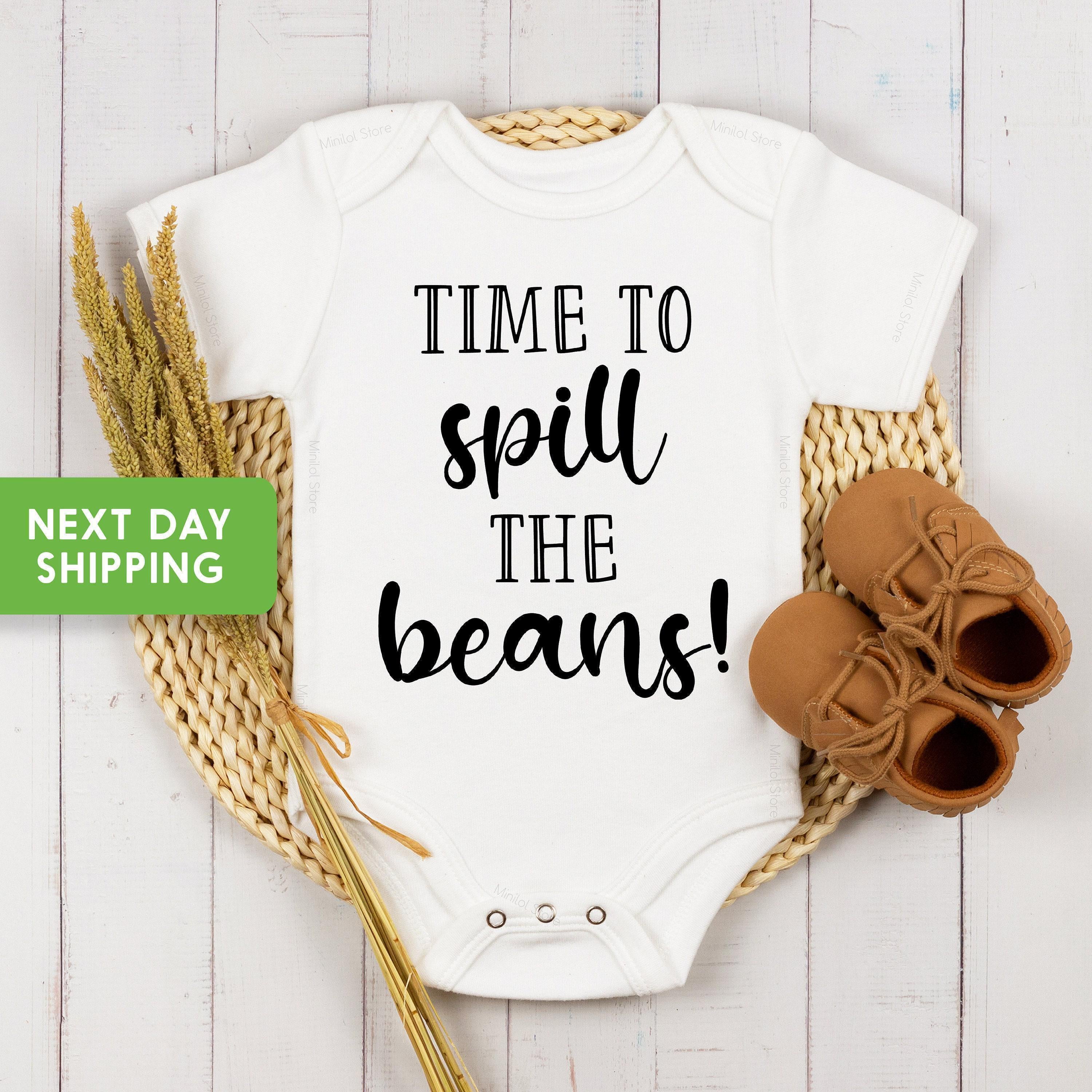Main pregnancy announcement product mockup for Spill the Beans Pregnancy Announcement Baby Announcement Onesie®