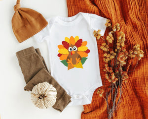Main product mockup of Little Turkey Fall Baby Bodysuit