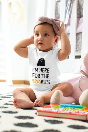 Available garment styles for I'm Here for the Boobies Halloween Baby Onesie®