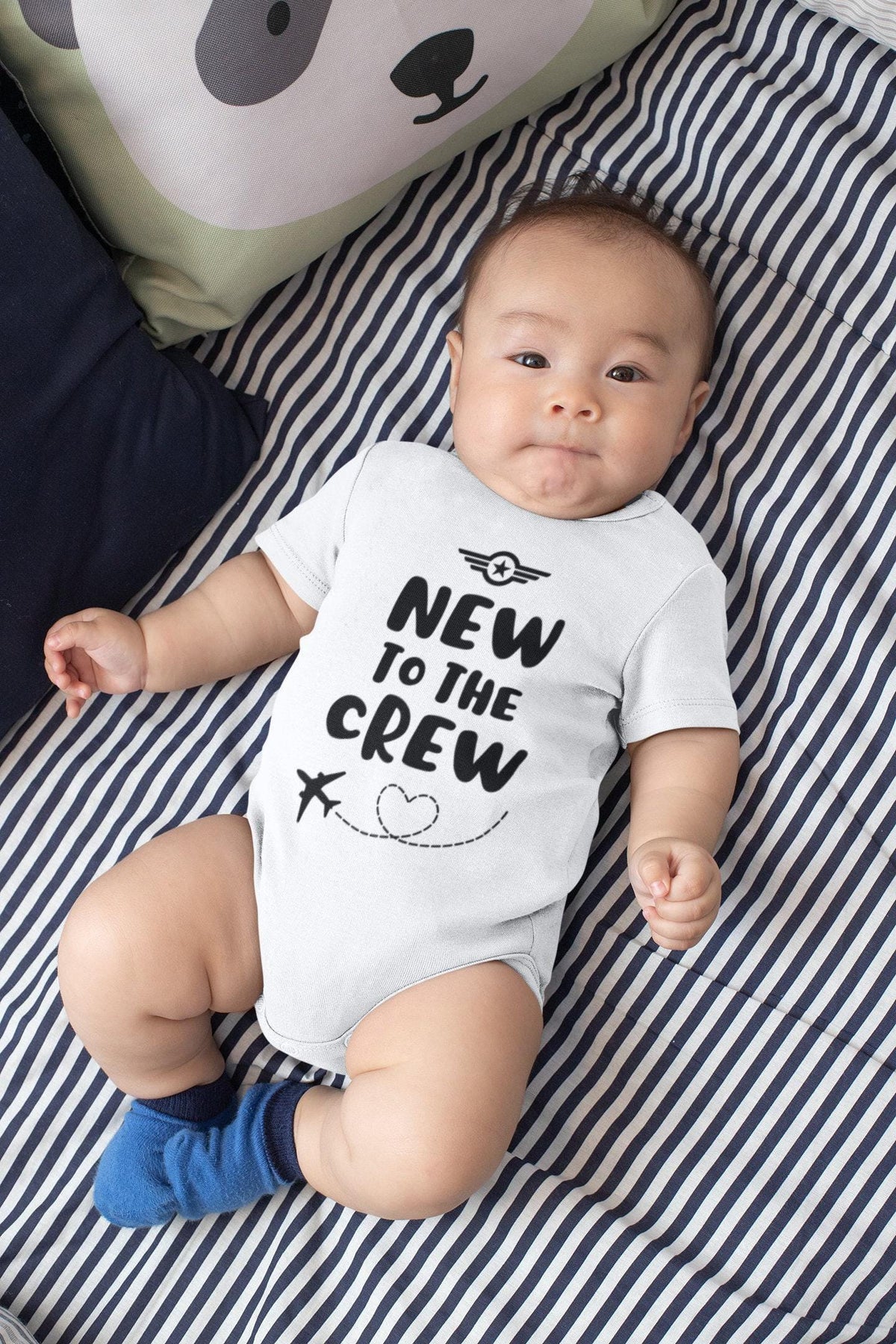New to the Crew Airplane airplane design on Baby Short Sleeve Onesie®