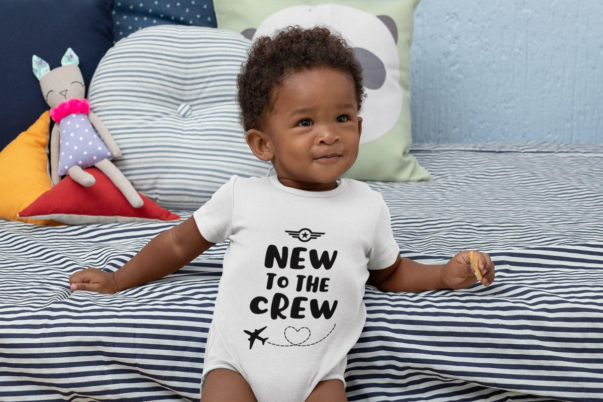 New to the Crew Airplane airplane design on Baby Short Sleeve Onesie®