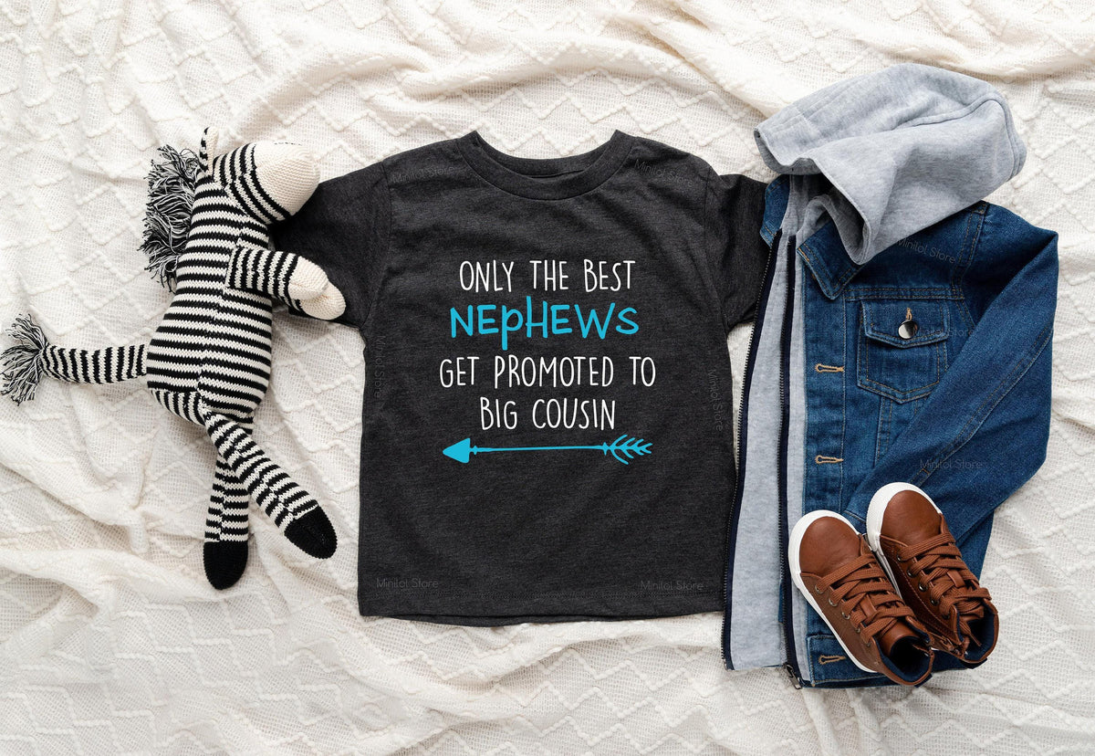 Only the Best Nephews Get Promoted to Big Cousin typographic design on Baby Short Sleeve Onesie®