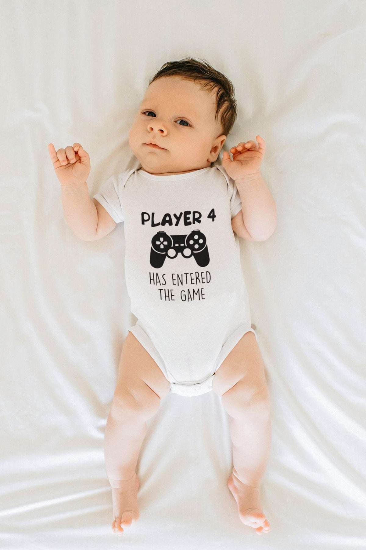 Player 4 Entered the Game game controller design on Baby Short Sleeve Onesie®