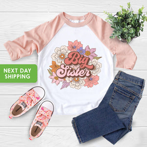 Big Sis Sister Pregnancy Announcement typographic design on Baby Short Sleeve Onesie®