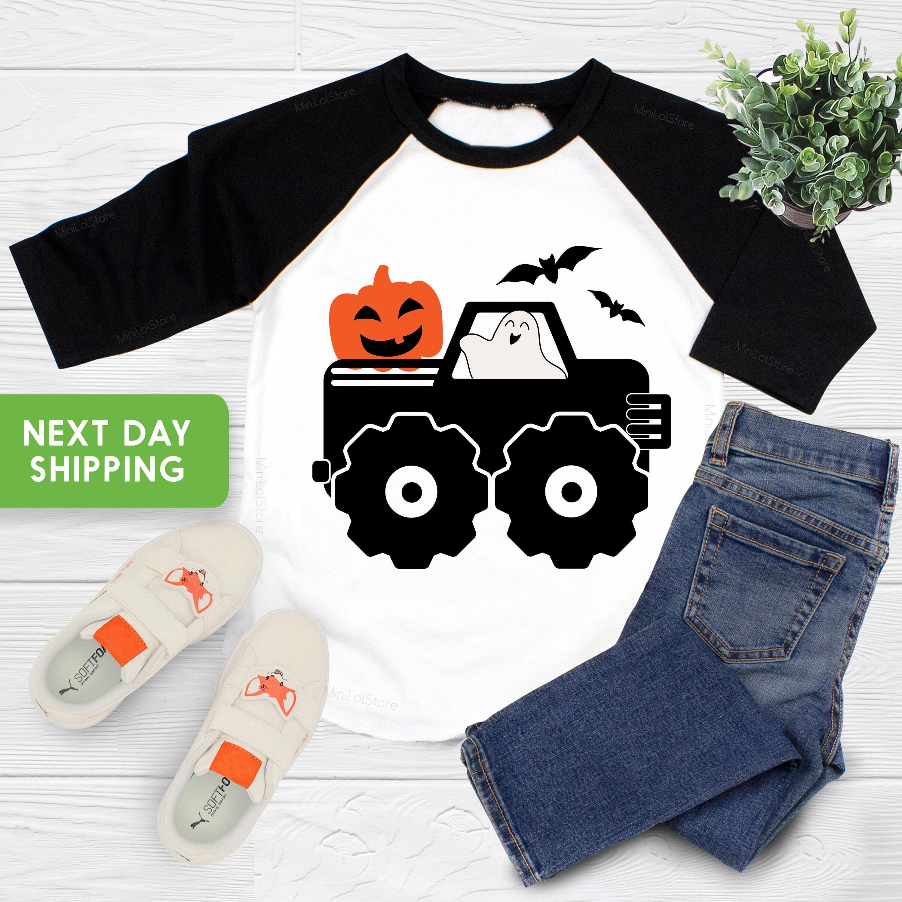 Alternate baby or kids garment view for Halloween Monster Truck Kids Shirt