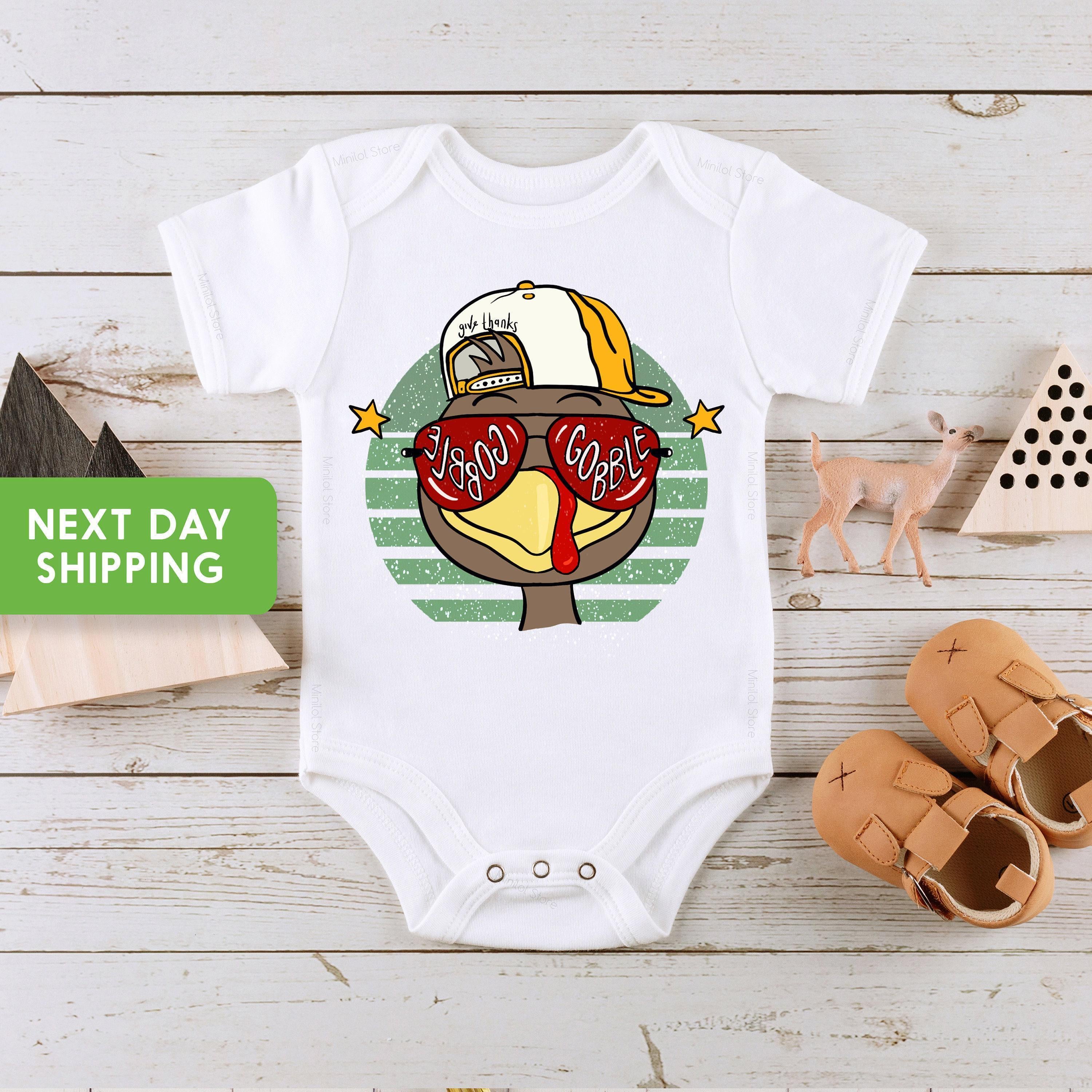 Close-up of the Gobble Gobble Thanksgiving apparel design