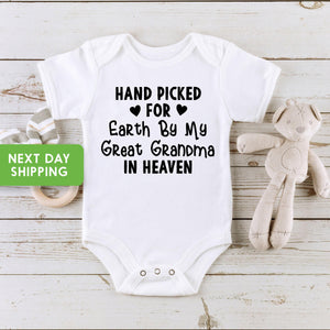 Handpicked for Earth by Great Grandma in Heaven rainbow design on Baby Short Sleeve Onesie®