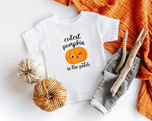 Main product mockup of Cutest Pumpkin in the Patch Fall Kids Shirt
