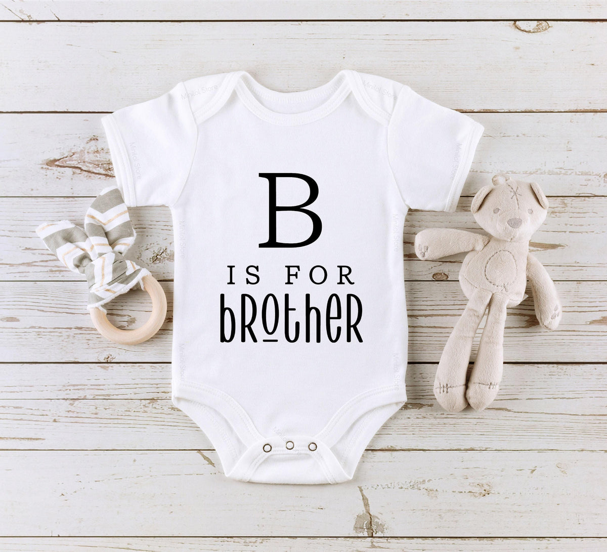 B Is for Big Brother typographic design on Baby Short Sleeve Onesie®