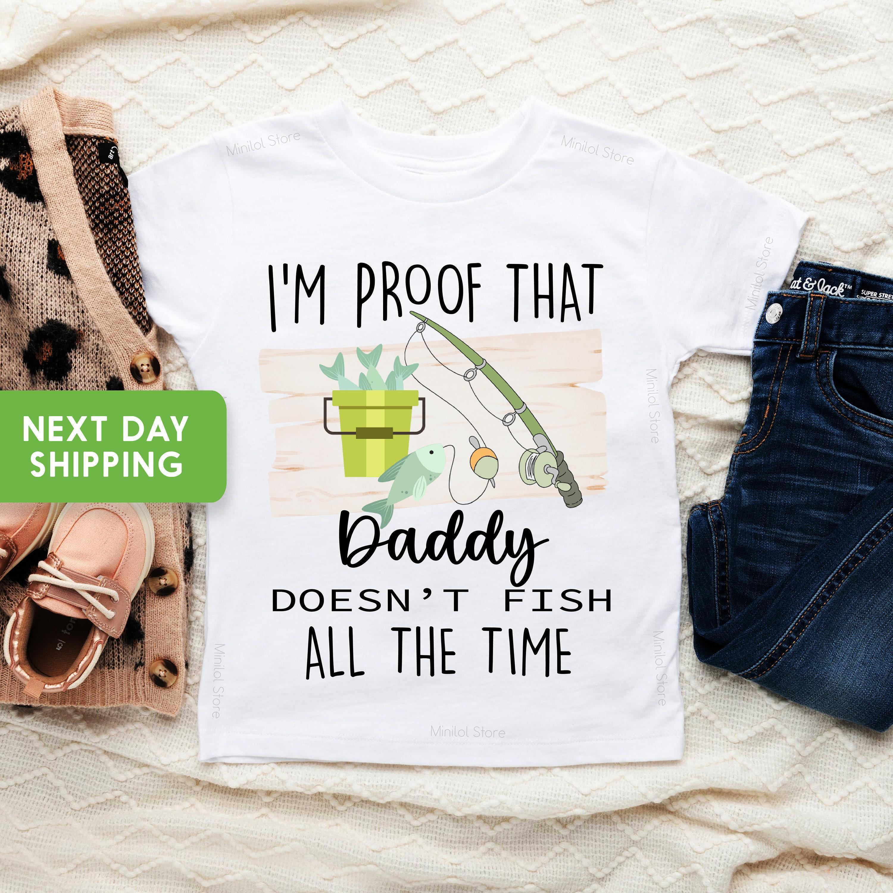 Close-up of the Proof Daddy Doesn't Fish All the Time baby announcement design