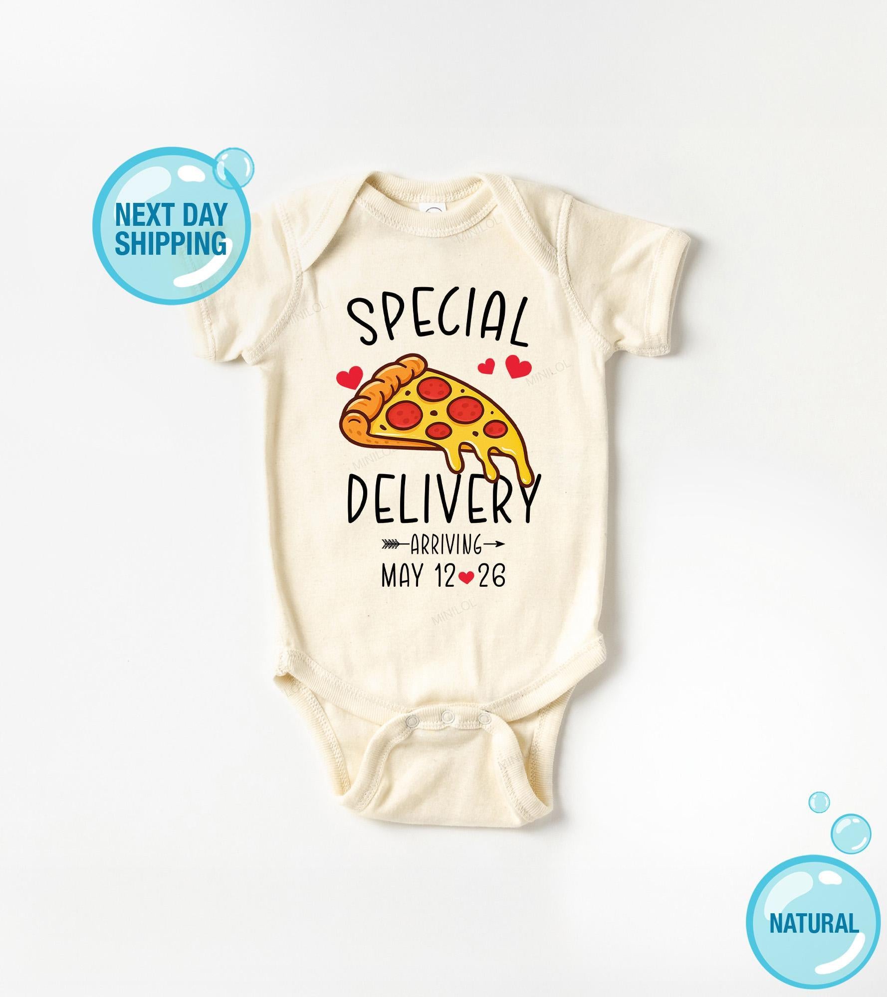 Main pregnancy announcement product mockup for Special Delivery Pizza Personalized Pregnancy Announcement Baby Announcement