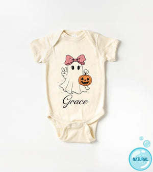 Close-up of the Personalized Ghost Name Halloween apparel design