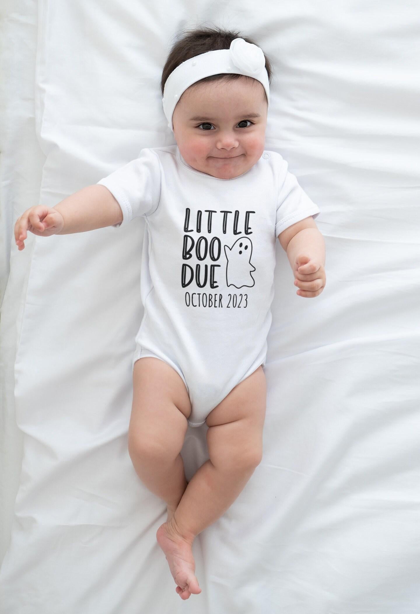Baby bodysuit and kids shirt style options for Personalized Halloween Baby Announcement
