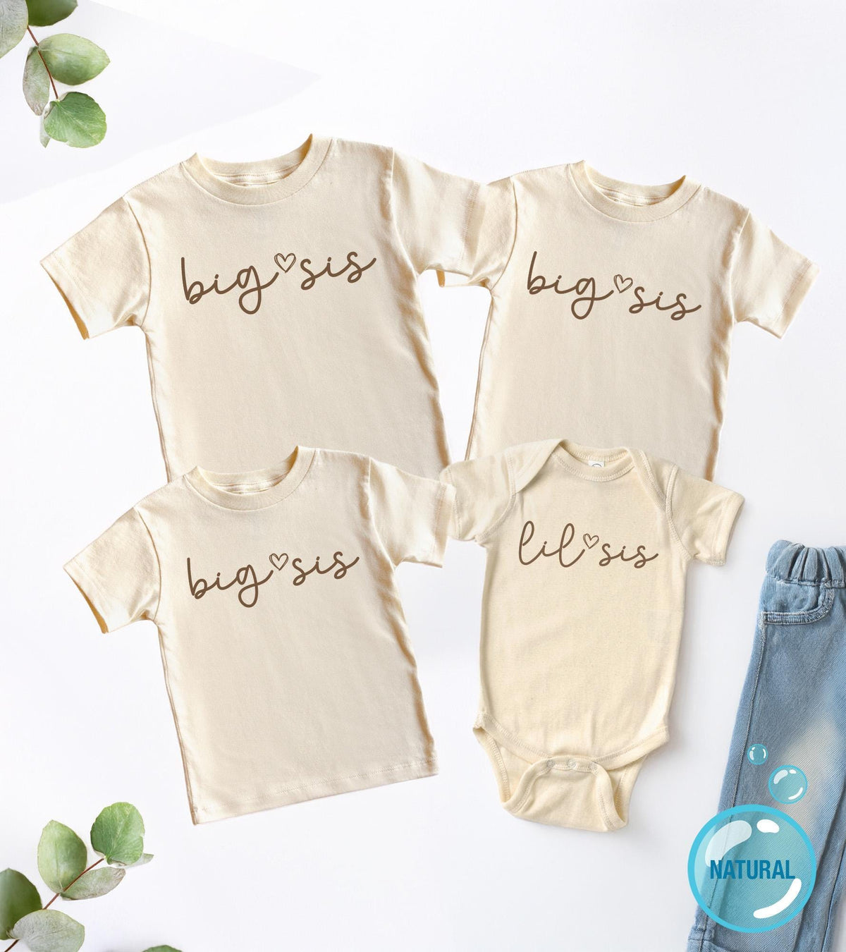 Big and Little Sis Matching typographic design on Baby Short Sleeve Onesie®