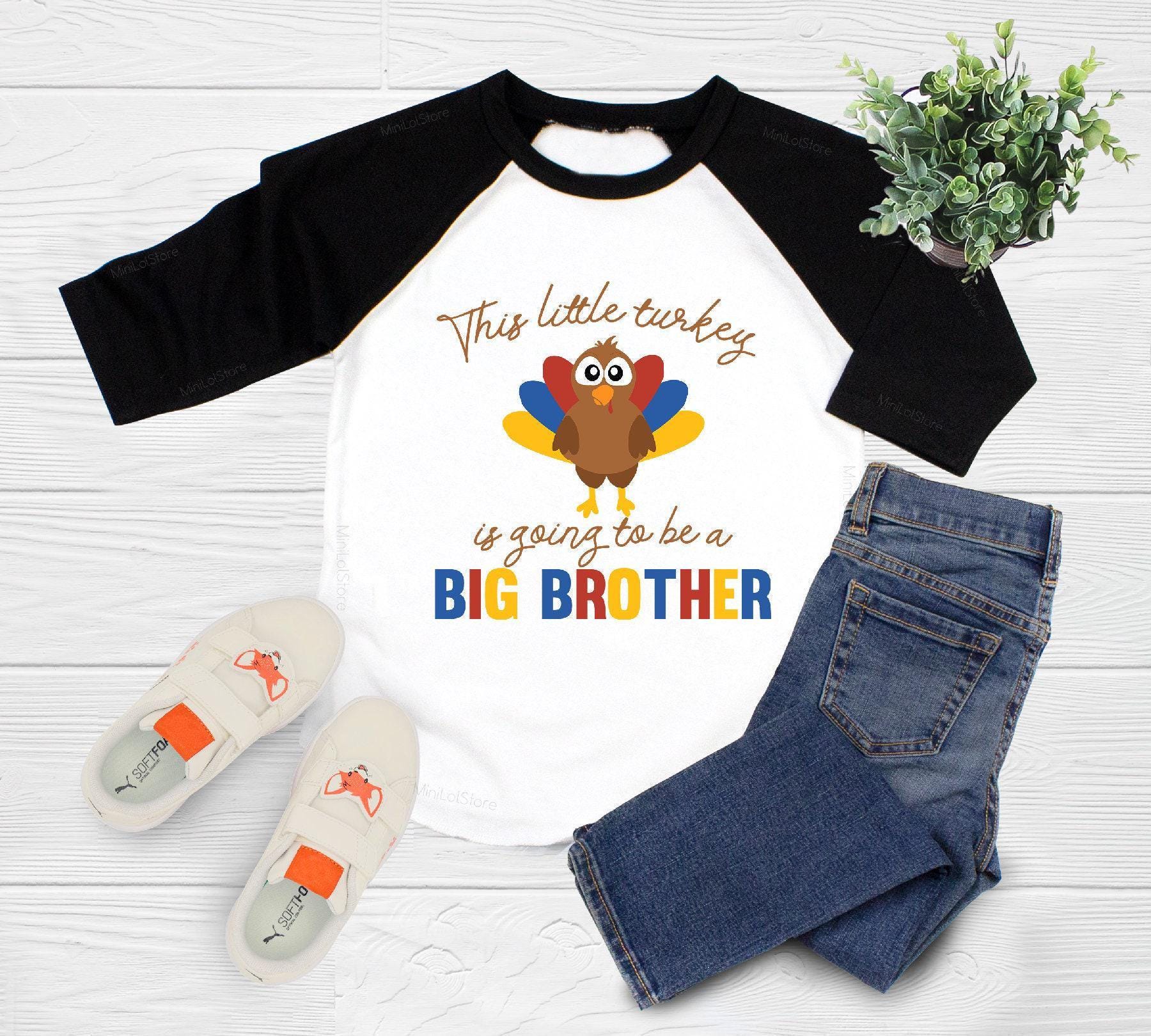 Main product mockup of Little Turkey Big Brother Announcement Thanksgiving Kids Shirt