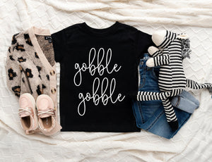Baby bodysuit and kids shirt style options for Gobble Gobble