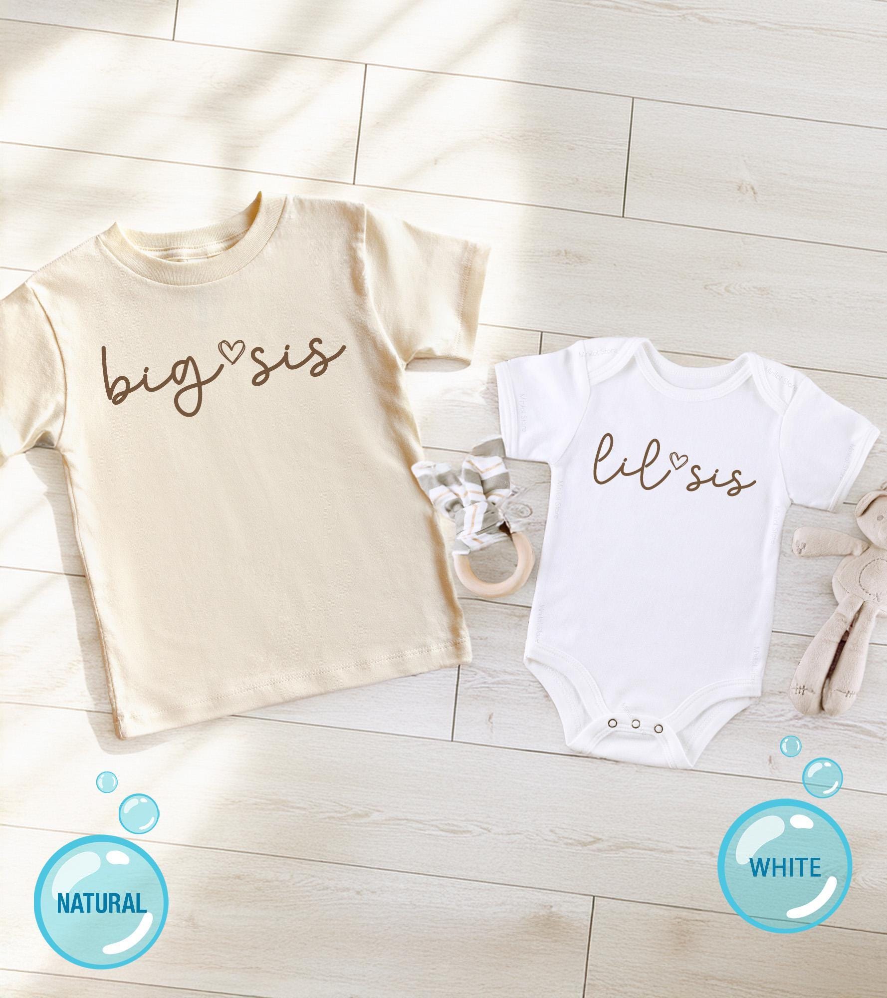 Main pregnancy announcement product mockup for Big and Little Sis Matching Shirts: Sibling Pregnancy Announcement Gift