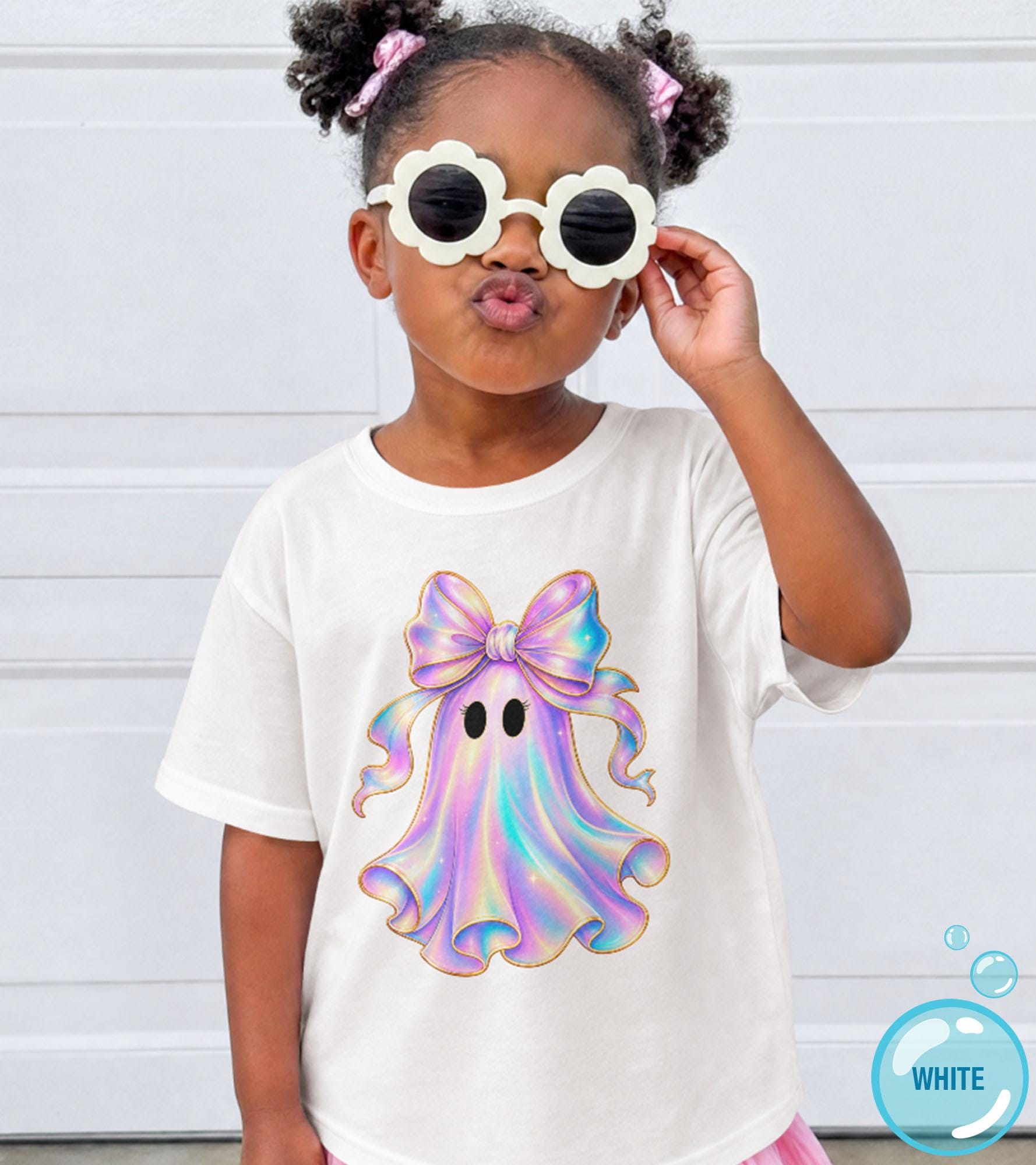 Lifestyle mockup featuring Girls Ghost Halloween Kids Graphic Tee
